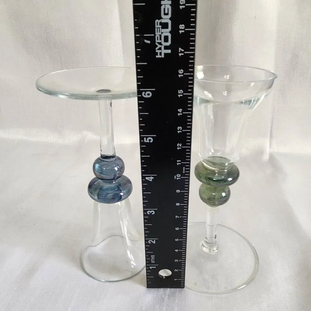 Hand-Blown Glass Wine Goblets With Blue & Green Swirl Beads‎
